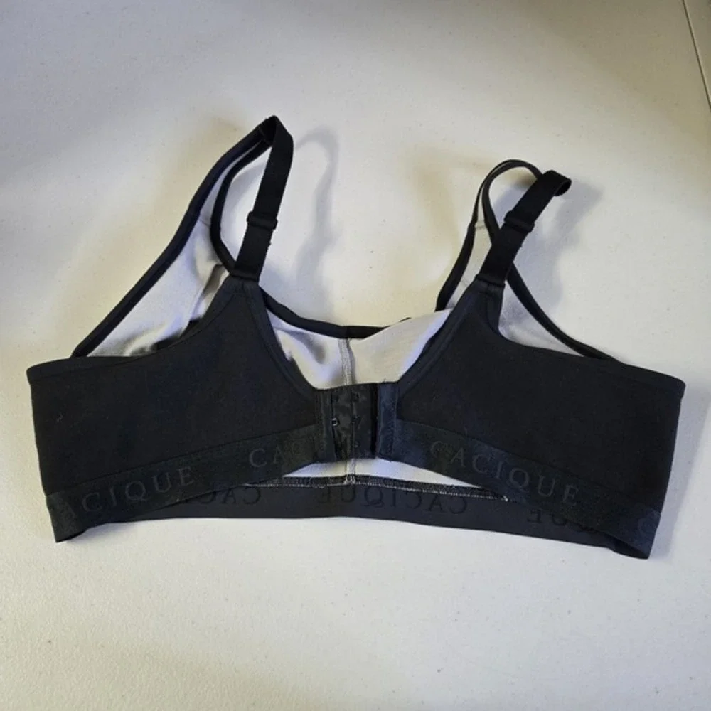 Cacique Women Bra 42C Black Floral Unlined‎ Wireless Lace Adjustable Straps